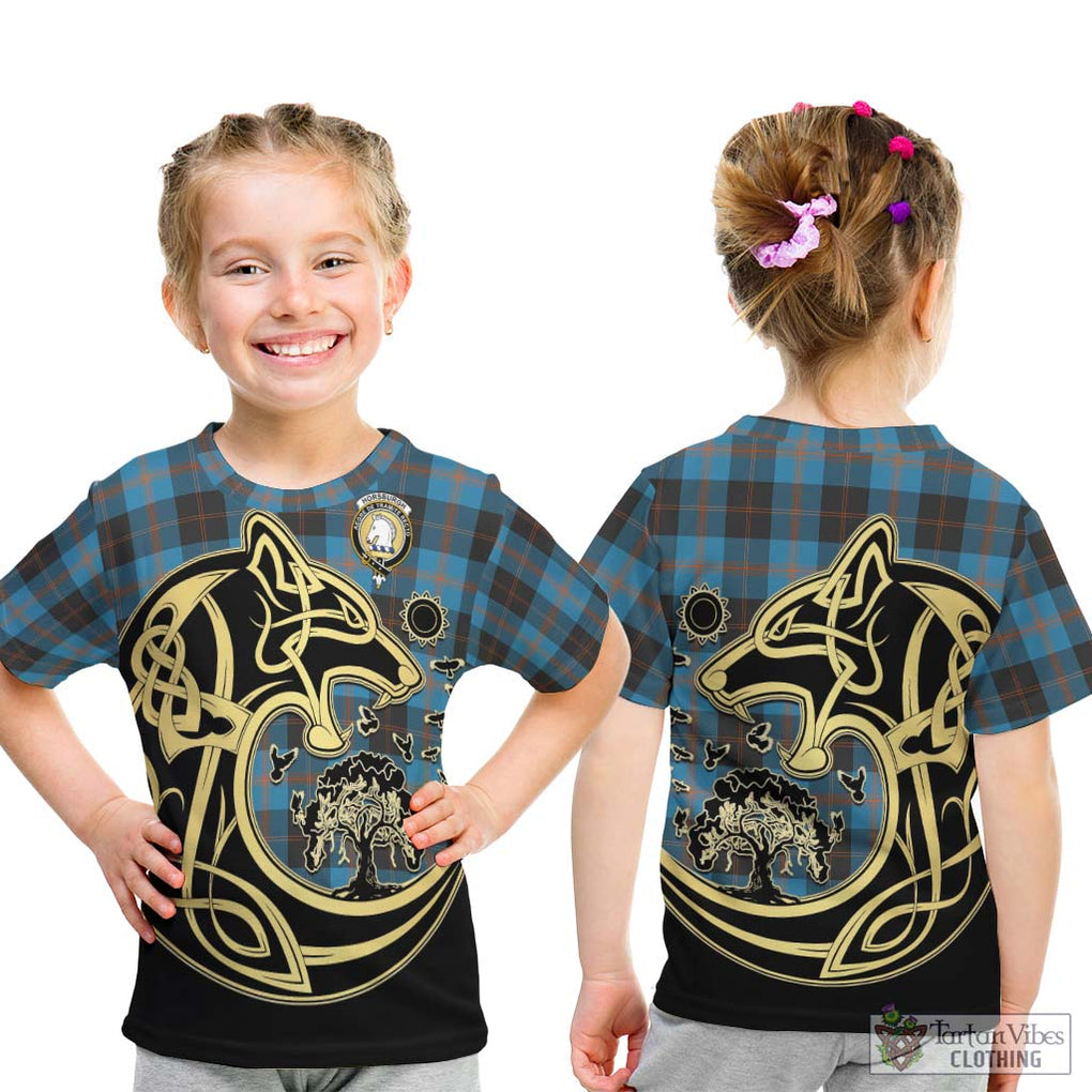 Horsburgh Tartan Kid T-Shirt with Family Crest Celtic Wolf Style - Tartan Vibes Clothing