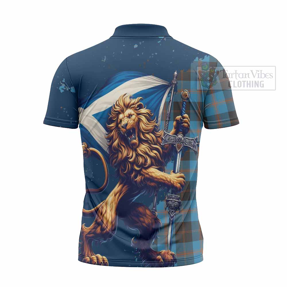 Tartan Vibes Clothing Horsburgh Tartan Family Crest Zipper Polo Shirt with Scottish Majestic Lion