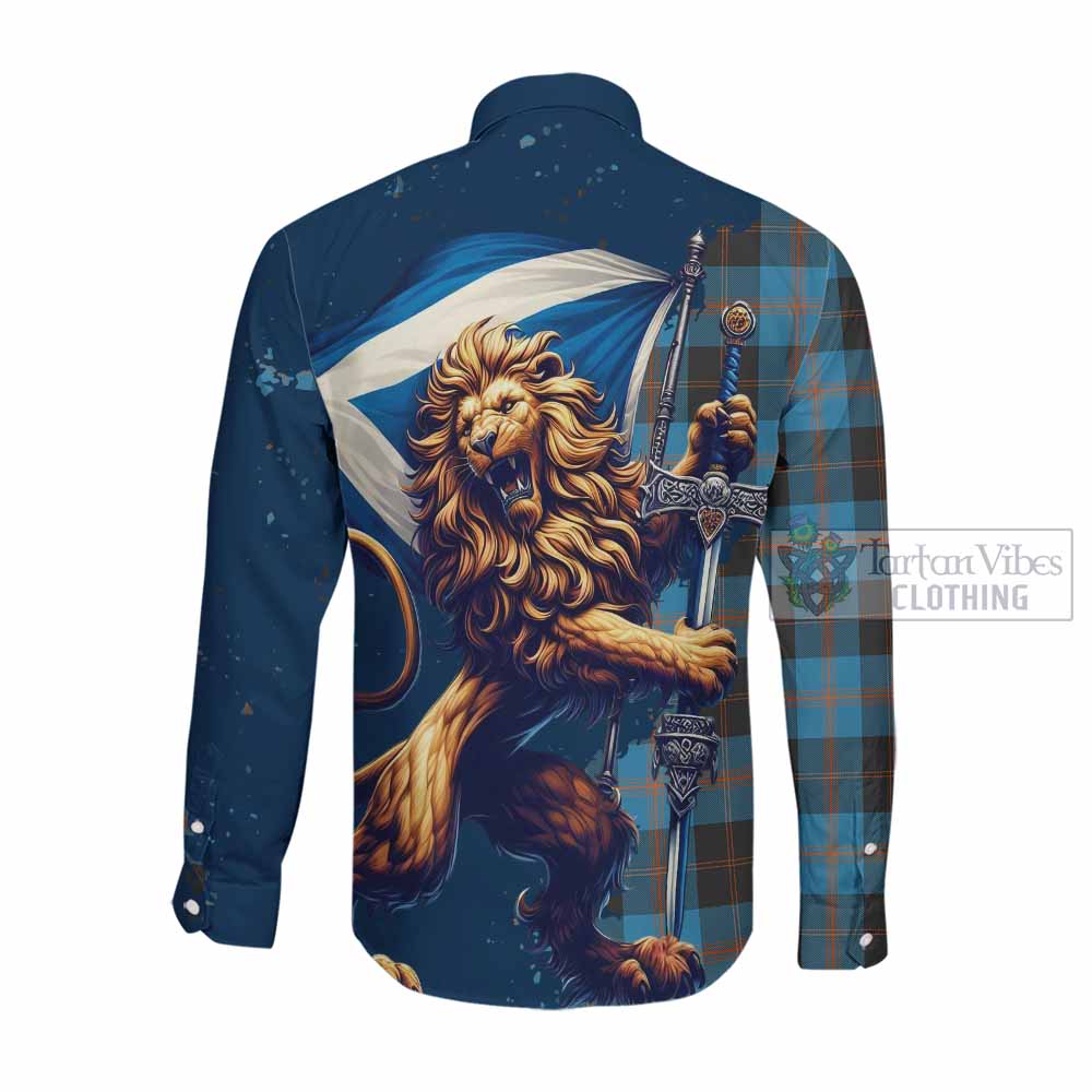 Tartan Vibes Clothing Horsburgh Tartan Family Crest Long Sleeve Button Shirt with Scottish Majestic Lion