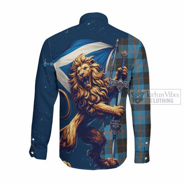 Horsburgh Tartan Family Crest Long Sleeve Button Shirt with Scottish Majestic Lion