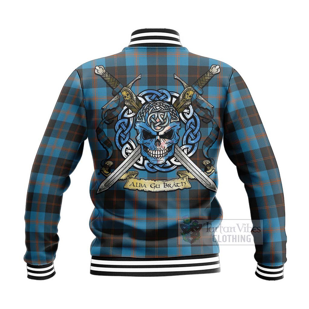 Tartan Vibes Clothing Horsburgh Tartan Baseball Jacket with Family Crest Celtic Skull Style