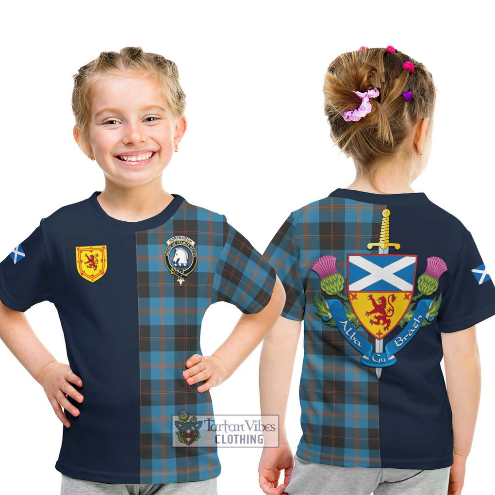 Tartan Vibes Clothing Horsburgh Tartan Kid T-Shirt with Scottish Lion Royal Arm Half Style