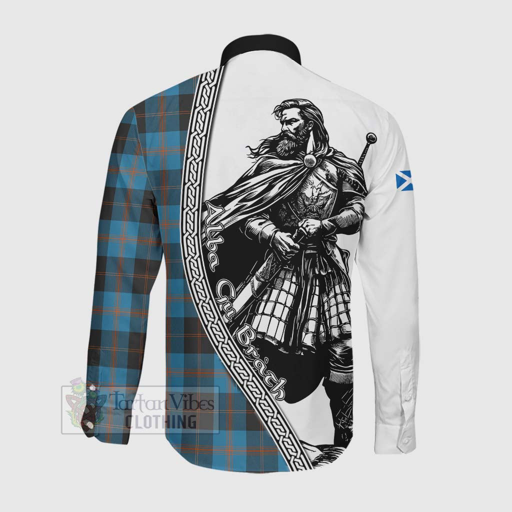 Tartan Vibes Clothing Horsburgh Tartan Clan Crest Long Sleeve Button Shirt with Highlander Warrior Celtic Style