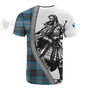 Horsburgh Tartan Clan Crest Cotton T-shirt with Highlander Warrior Celtic Style