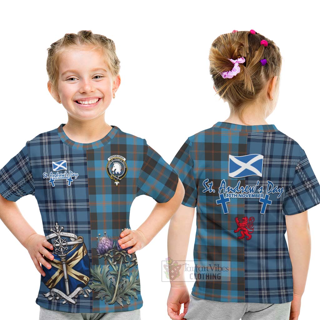 Tartan Vibes Clothing Horsburgh Tartan Kid T-Shirt Happy St. Andrew's Day Half Tartan Style