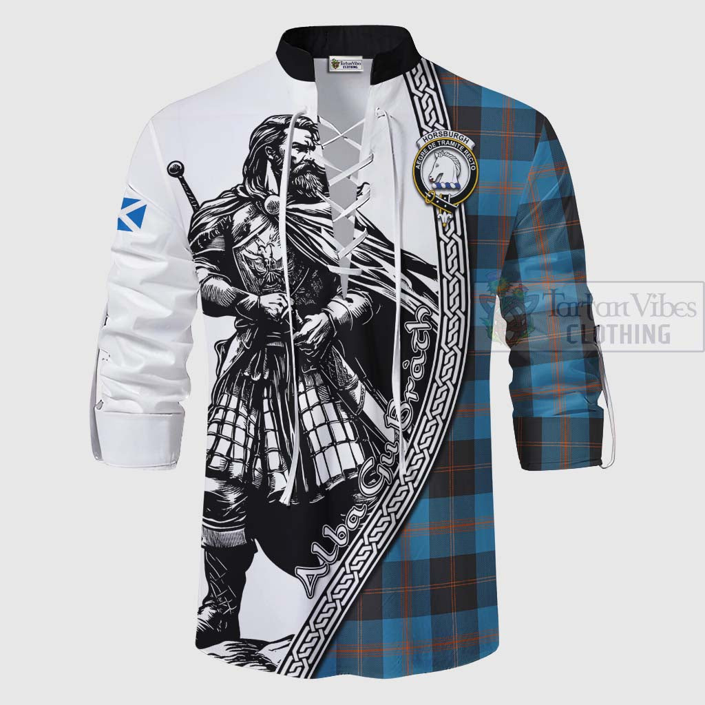 Tartan Vibes Clothing Horsburgh Tartan Clan Crest Ghillie Kilt Shirt with Highlander Warrior Celtic Style