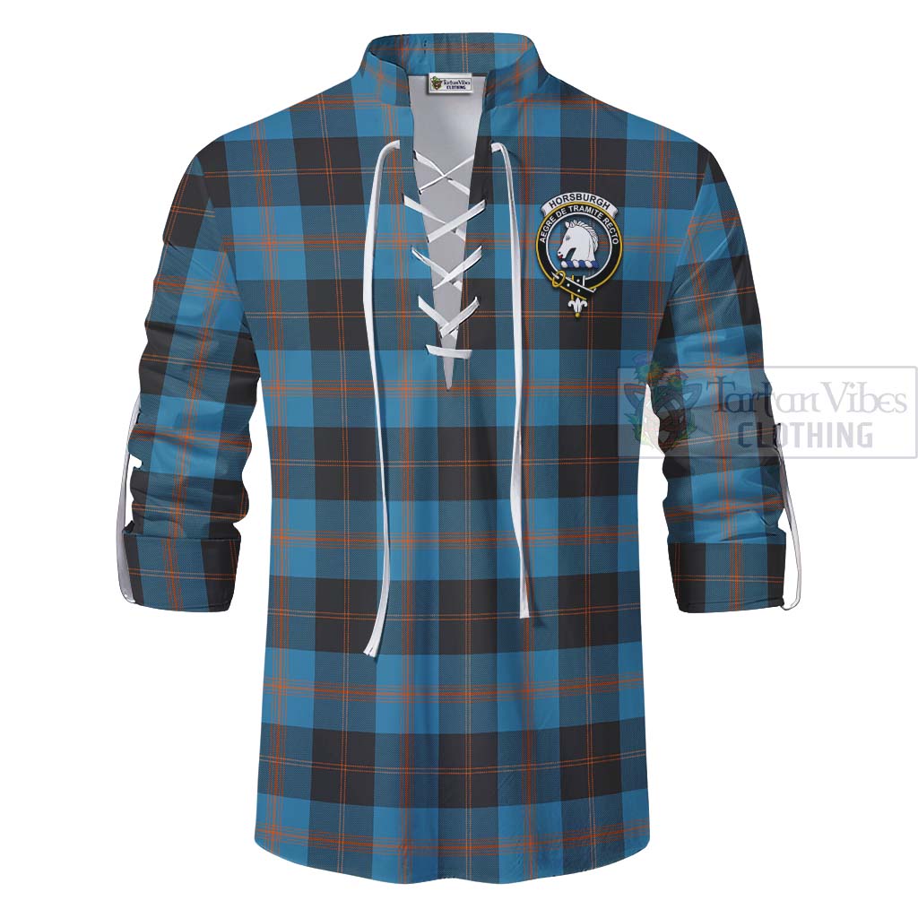 Tartan Vibes Clothing Horsburgh Tartan Ghillie Kilt Shirt with Family Crest and Bearded Skull Holding Bottles of Whiskey