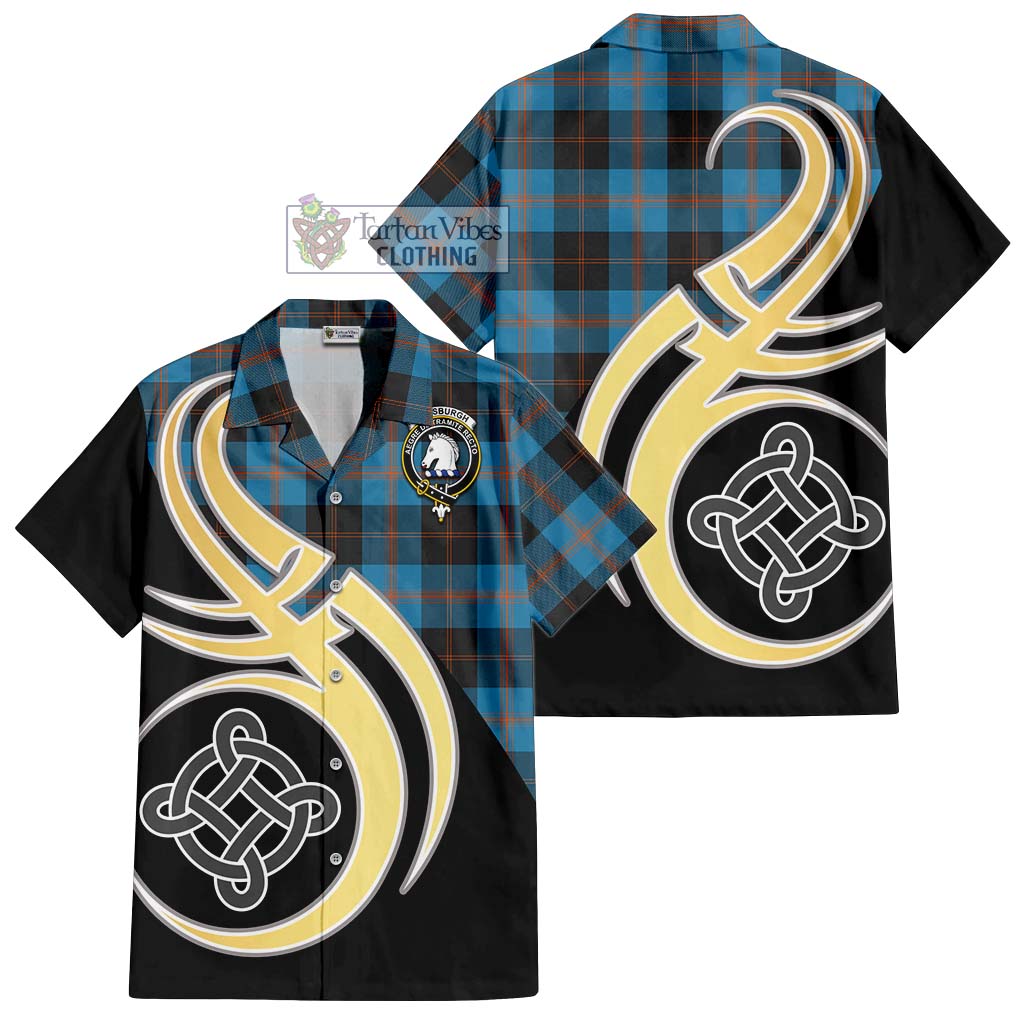 Horsburgh Tartan Short Sleeve Button Shirt with Family Crest and Celtic Symbol Style - Tartan Vibes Clothing