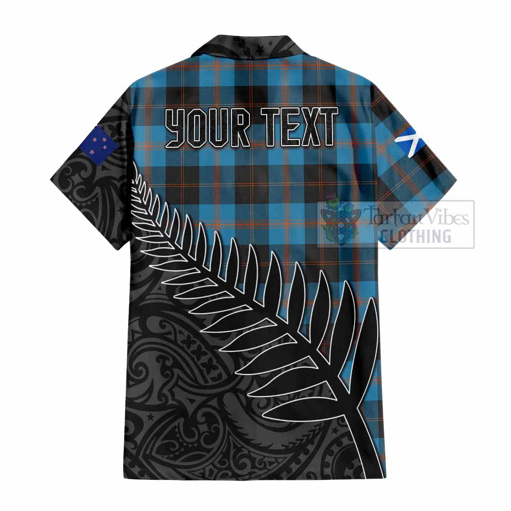 Tartan Vibes Clothing Horsburgh Crest Tartan Short Sleeve Button Shirt with New Zealand Silver Fern Half Style