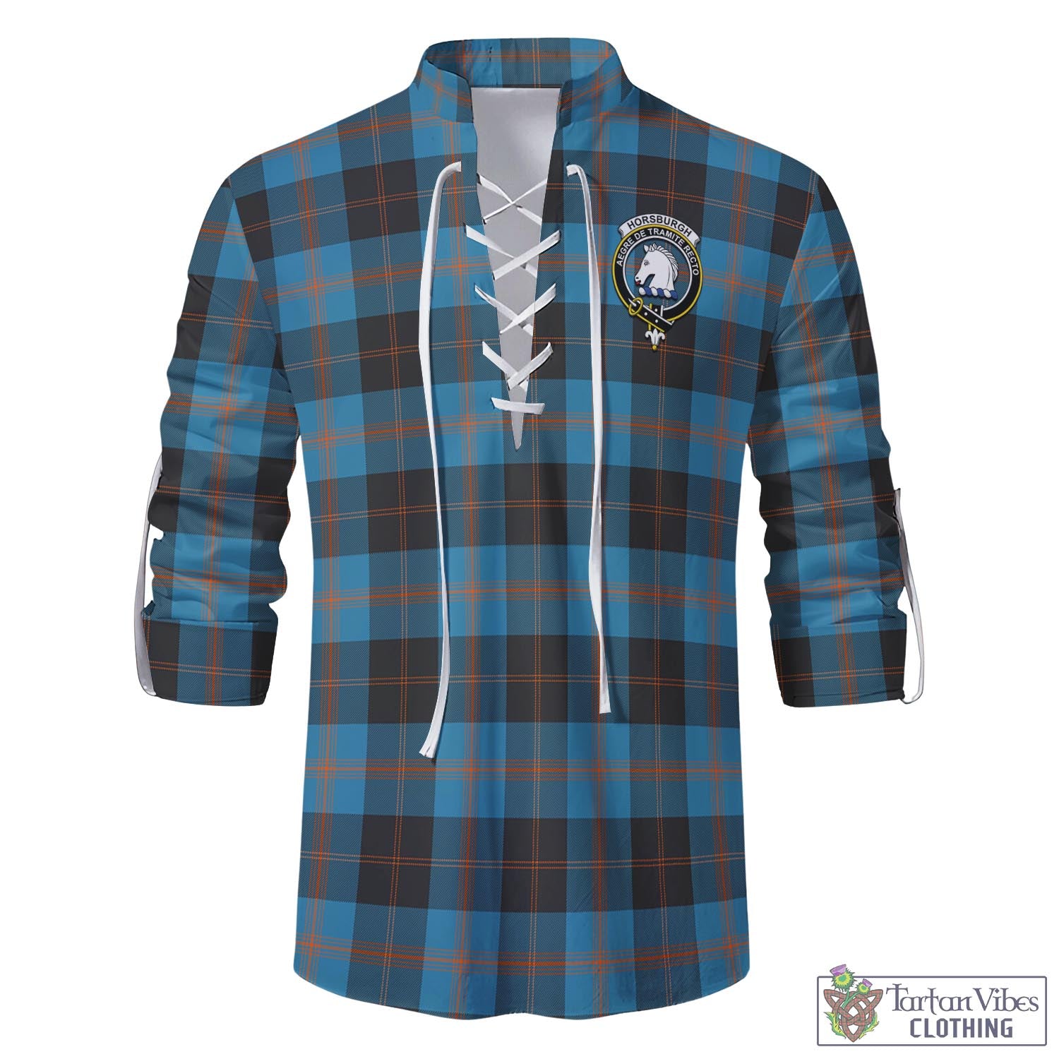 Tartan Vibes Clothing Horsburgh Tartan Men's Scottish Traditional Jacobite Ghillie Kilt Shirt with Family Crest