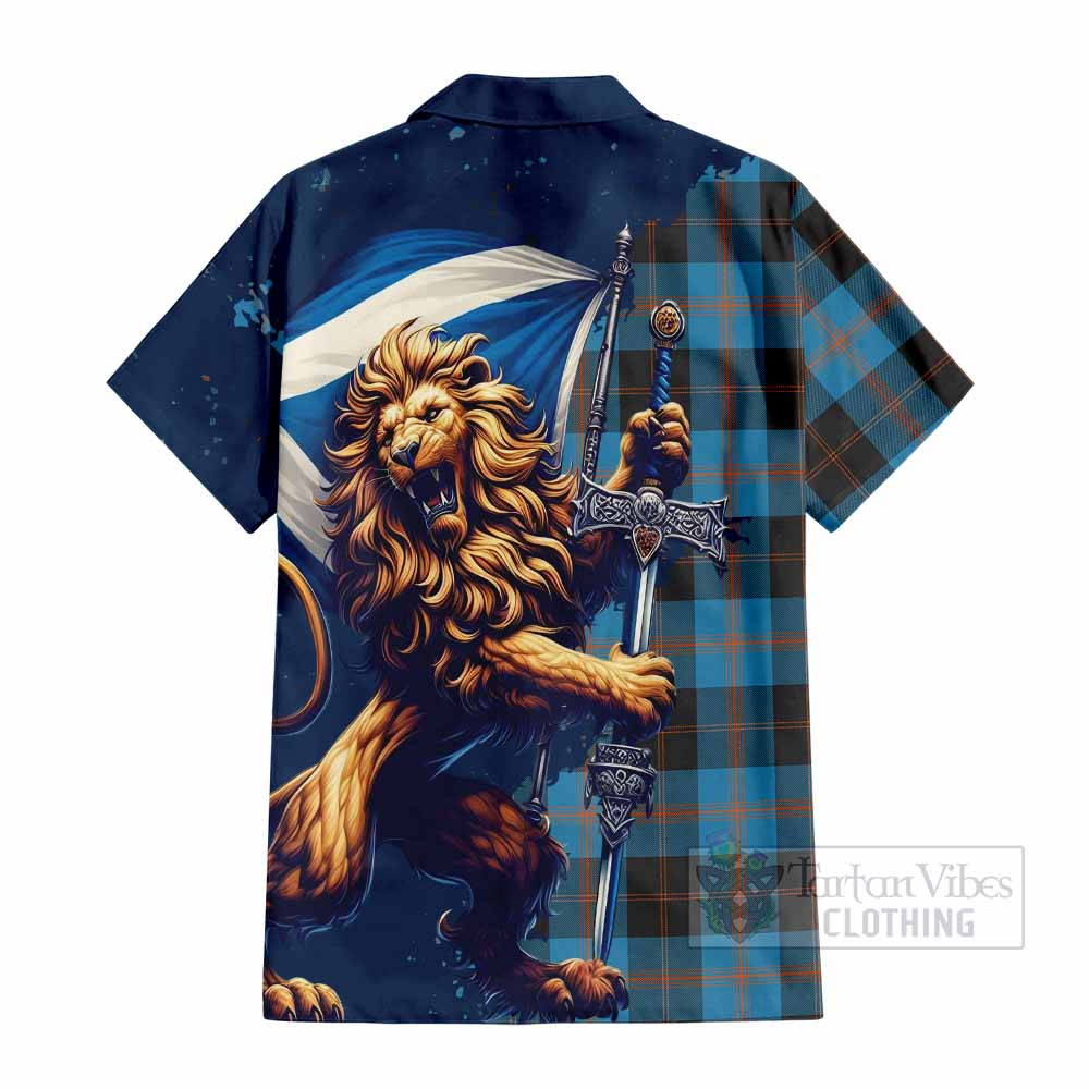 Tartan Vibes Clothing Horsburgh Tartan Family Crest Short Sleeve Button Shirt with Scottish Majestic Lion