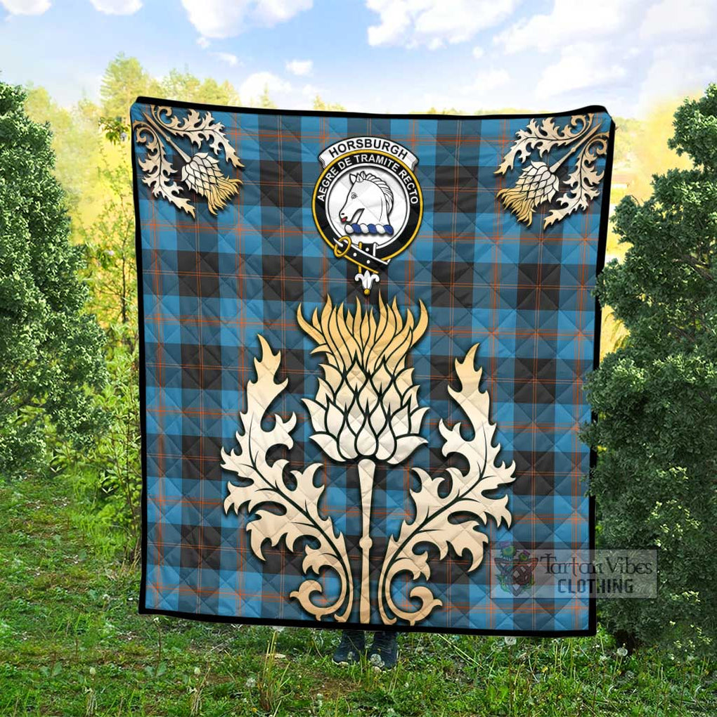 Tartan Vibes Clothing Horsburgh Tartan Quilt with Family Crest and Golden Thistle Style