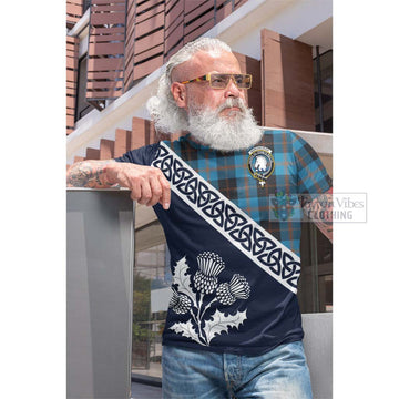 Horsburgh Tartan Cotton T-shirt Featuring Thistle and Scotland Map