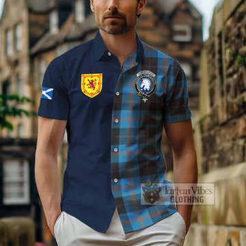 Horsburgh Tartan Short Sleeve Button Shirt with Scottish Lion Royal Arm Half Style