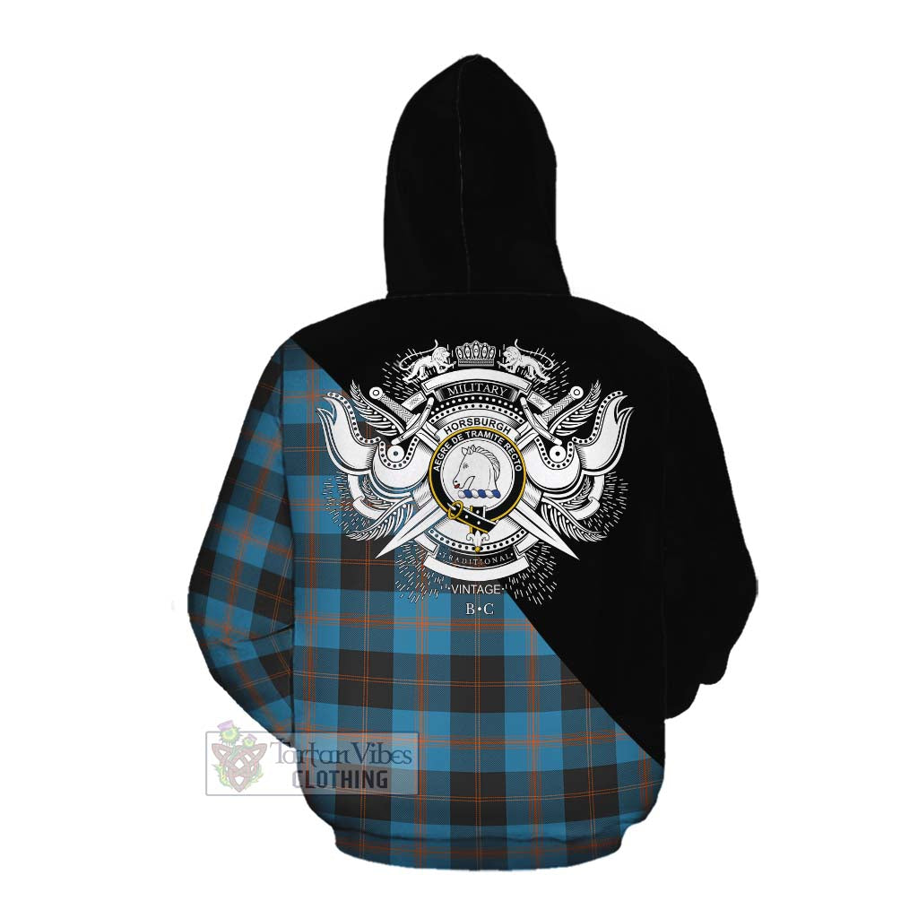 Tartan Vibes Clothing Horsburgh Tartan Cotton Hoodie with Family Crest and Military Logo Style