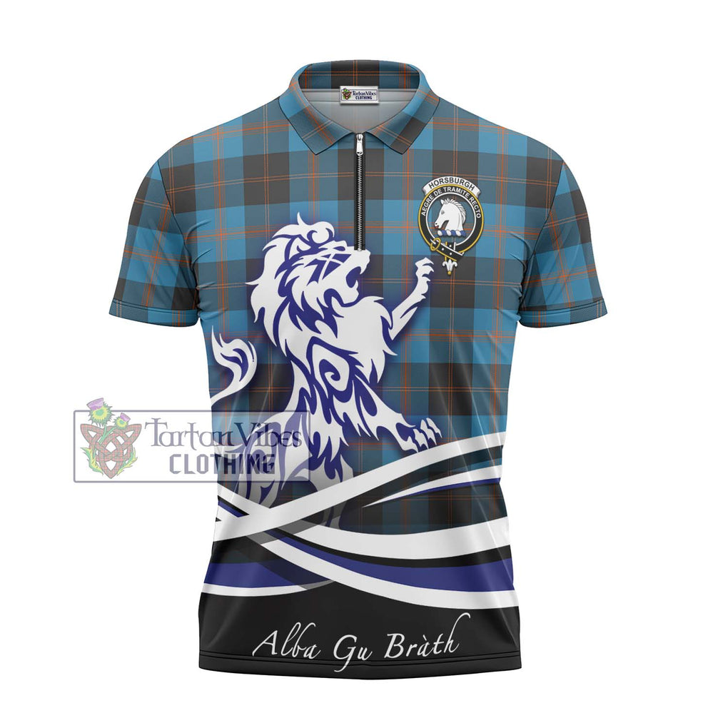 Horsburgh Tartan Zipper Polo Shirt with Alba Gu Brath Regal Lion Emblem - Tartanvibesclothing Shop