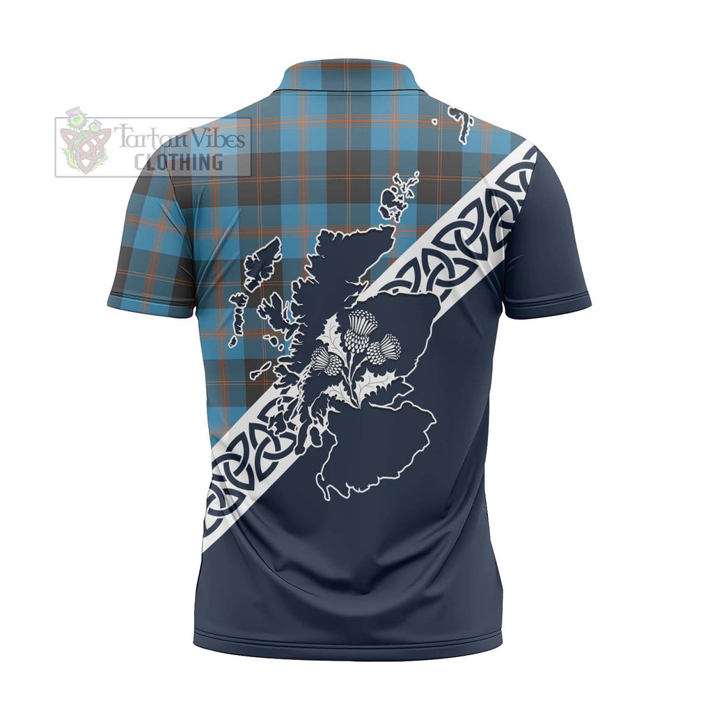 Tartan Vibes Clothing Horsburgh Tartan Zipper Polo Shirt Featuring Thistle and Scotland Map