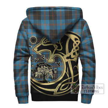 Horsburgh Tartan Sherpa Hoodie with Family Crest Celtic Wolf Style