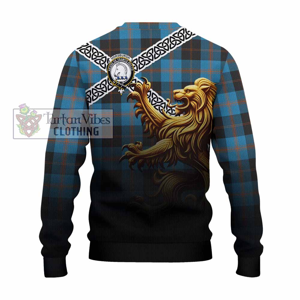 Horsburgh Crest Tartan Knitted Sweater with Golden Lion Emblem Celtic Style - Tartan Vibes Clothing