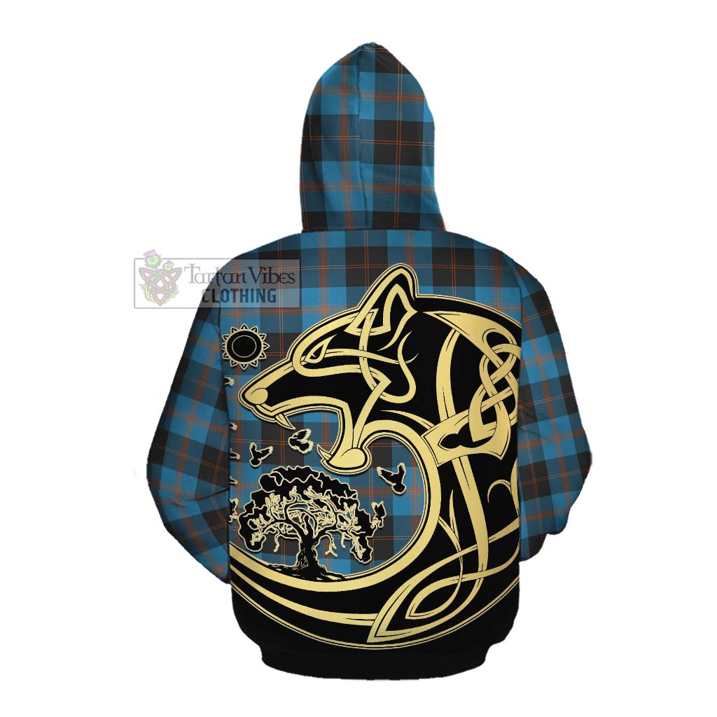 Tartan Vibes Clothing Horsburgh Tartan Cotton Hoodie with Family Crest Celtic Wolf Style