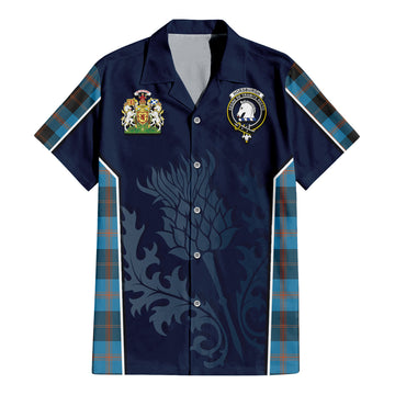 Horsburgh Tartan Short Sleeve Button Up Shirt with Family Crest and Scottish Thistle Vibes Sport Style