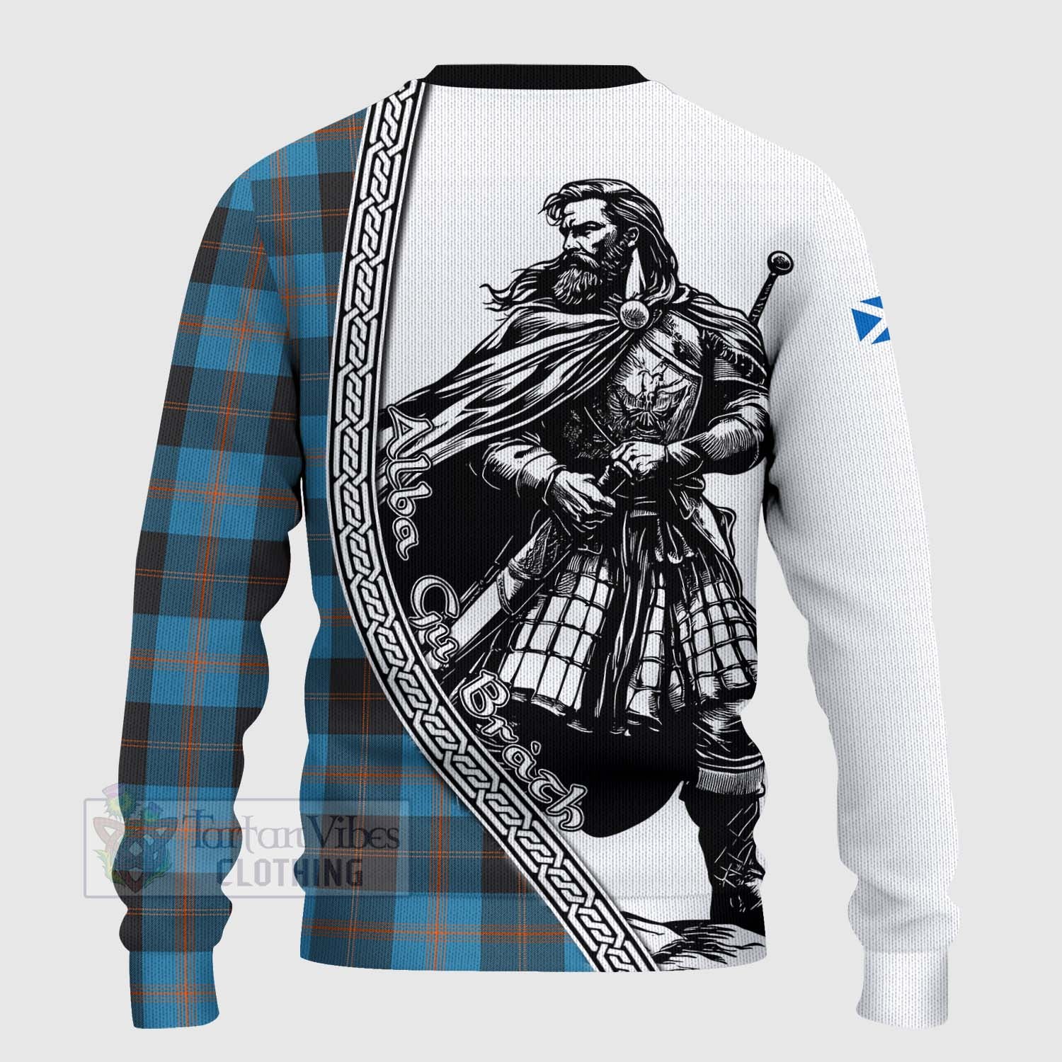 Tartan Vibes Clothing Horsburgh Tartan Clan Crest Knitted Sweater with Highlander Warrior Celtic Style