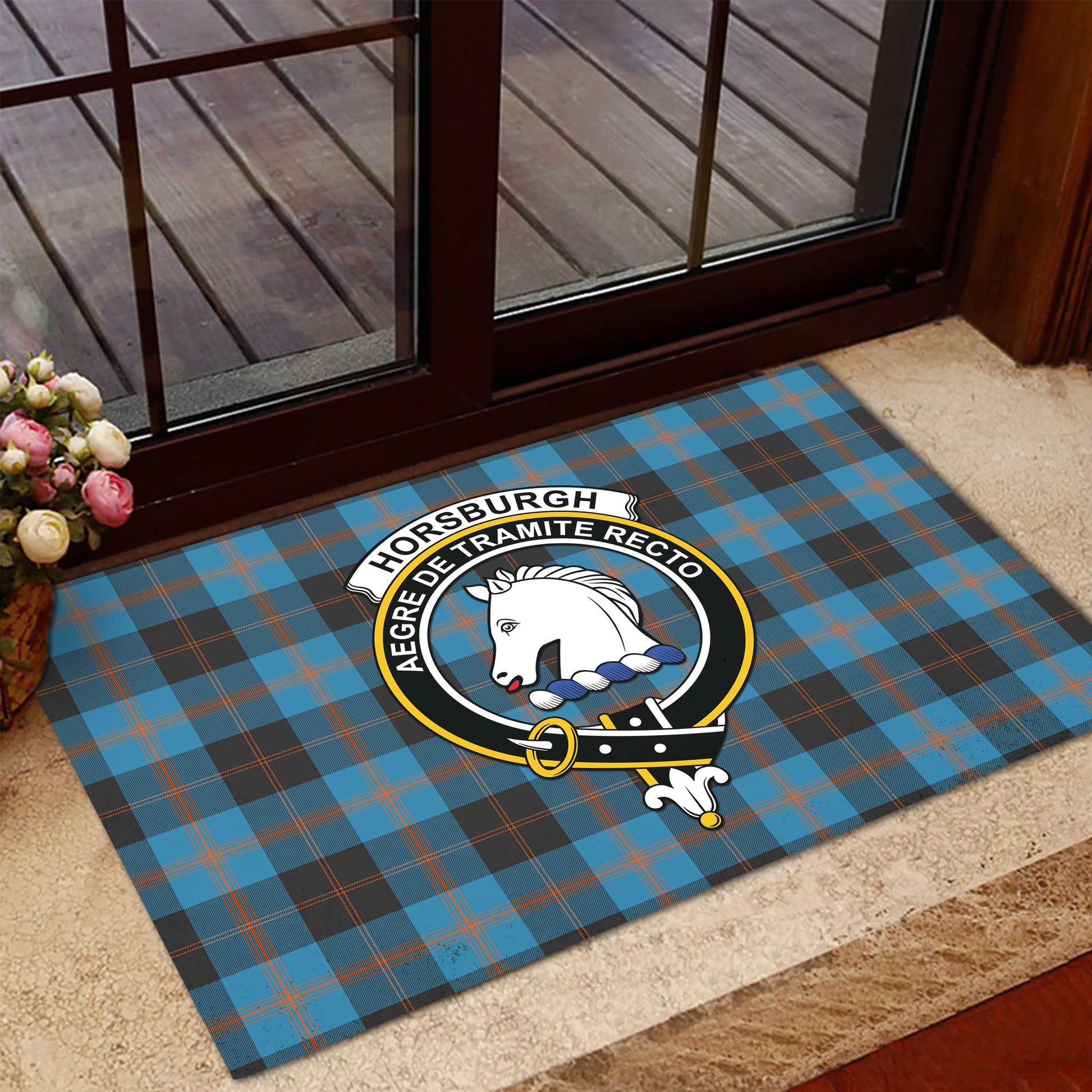 Horsburgh Tartan Door Mat with Family Crest - Tartanvibesclothing