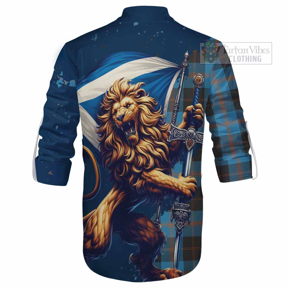 Tartan Vibes Clothing Horsburgh Tartan Family Crest Ghillie Kilt Shirt with Scottish Majestic Lion