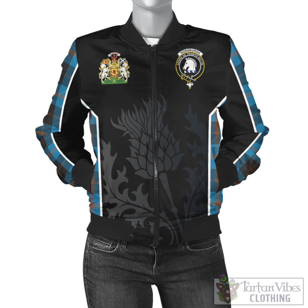 Tartan Vibes Clothing Horsburgh Tartan Bomber Jacket with Family Crest and Scottish Thistle Vibes Sport Style