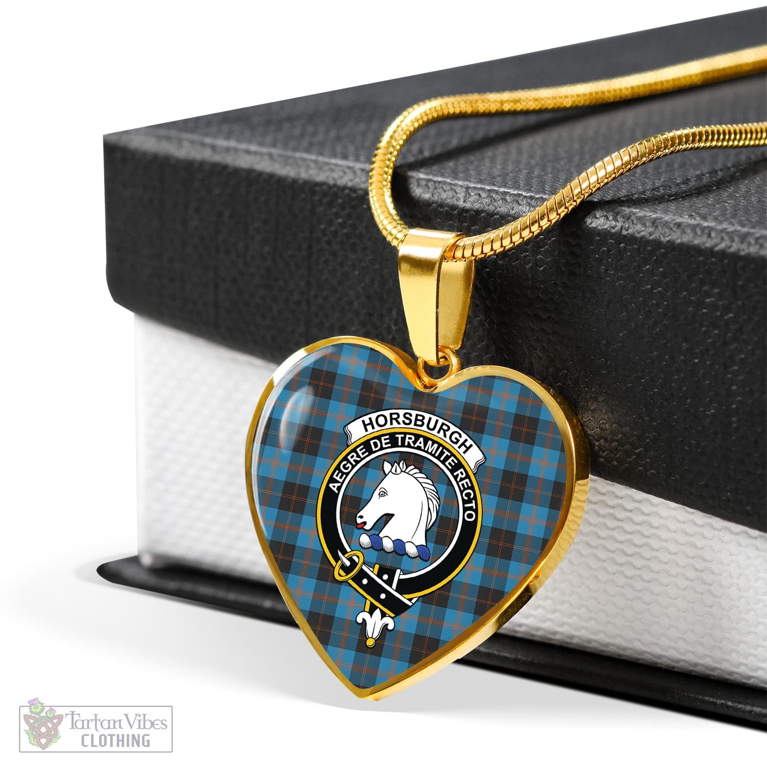 Tartan Vibes Clothing Horsburgh Tartan Heart Necklace with Family Crest