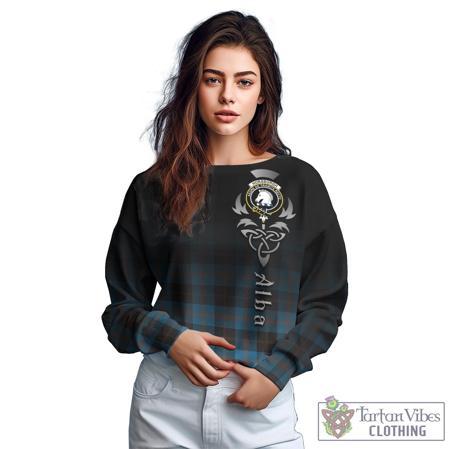 Tartan Vibes Clothing Horsburgh Tartan Sweatshirt Featuring Alba Gu Brath Family Crest Celtic Inspired