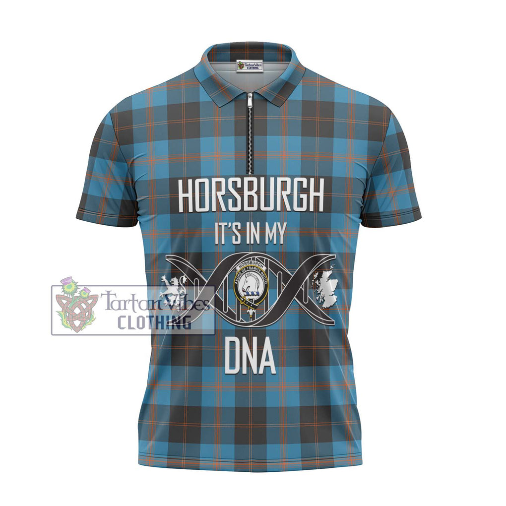 Horsburgh Tartan Zipper Polo Shirt with Family Crest DNA In Me Style - Tartanvibesclothing Shop