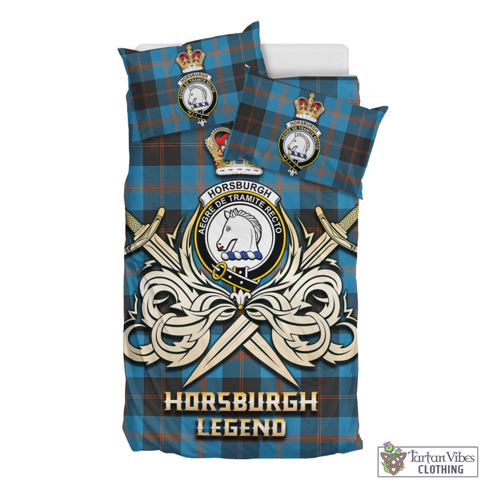 Tartan Vibes Clothing Horsburgh Tartan Bedding Set with Clan Crest and the Golden Sword of Courageous Legacy