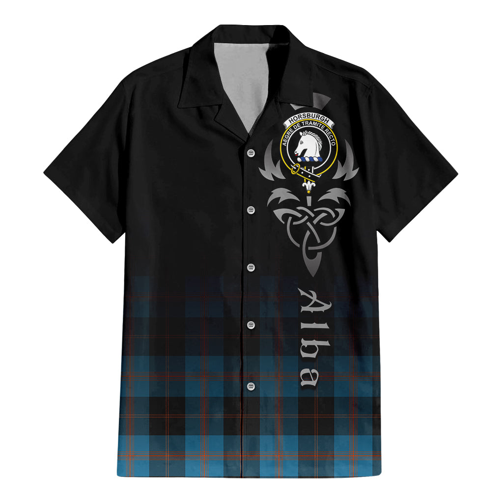 Tartan Vibes Clothing Horsburgh Tartan Short Sleeve Button Up Featuring Alba Gu Brath Family Crest Celtic Inspired