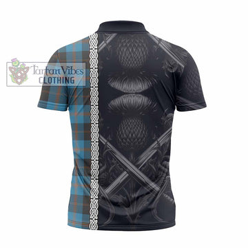 Horsburgh Tartan Zipper Polo Shirt with Family Crest Cross Sword Thistle Celtic Vibes