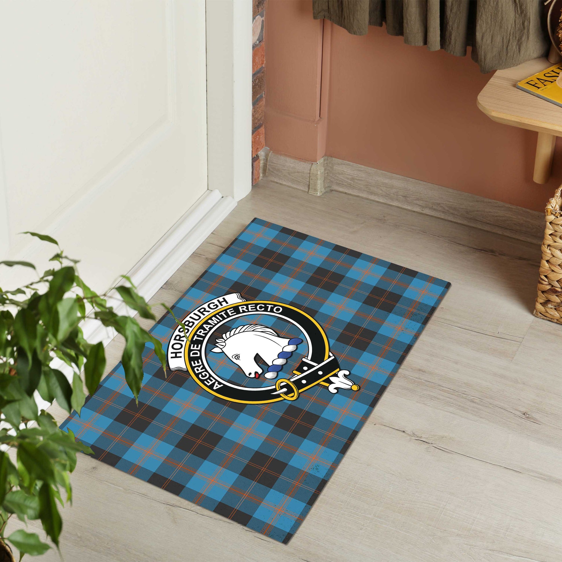 Horsburgh Tartan Door Mat with Family Crest - Tartanvibesclothing