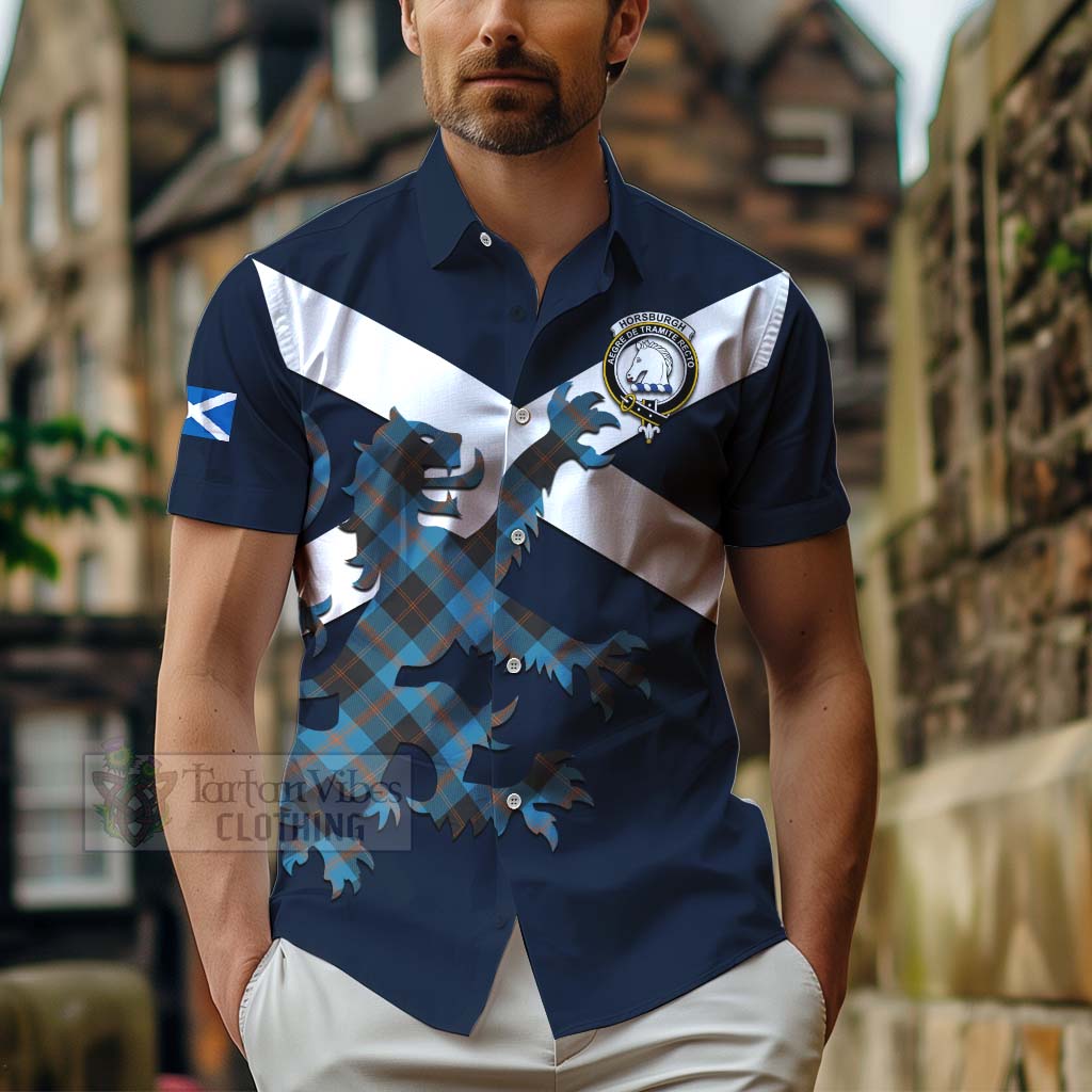 Tartan Vibes Clothing Horsburgh Tartan Lion Rampant Short Sleeve Button Shirt – Proudly Display Your Heritage with Alba Gu Brath and Clan Name