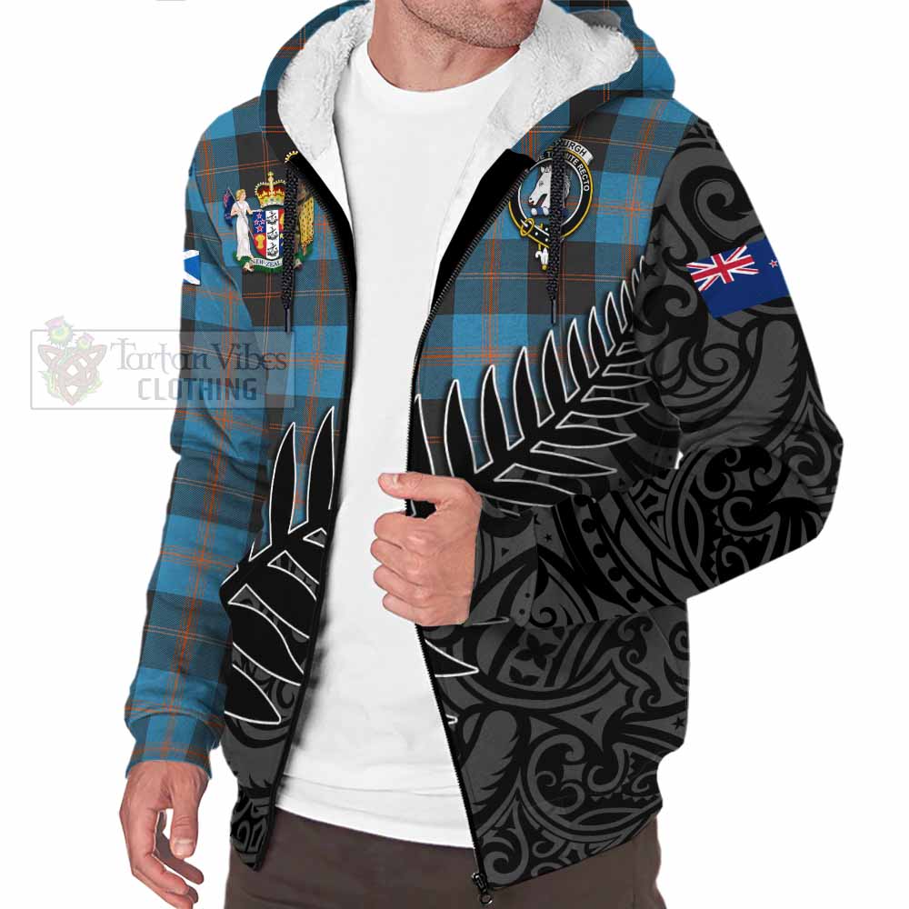 Tartan Vibes Clothing Horsburgh Crest Tartan Sherpa Hoodie with New Zealand Silver Fern Half Style