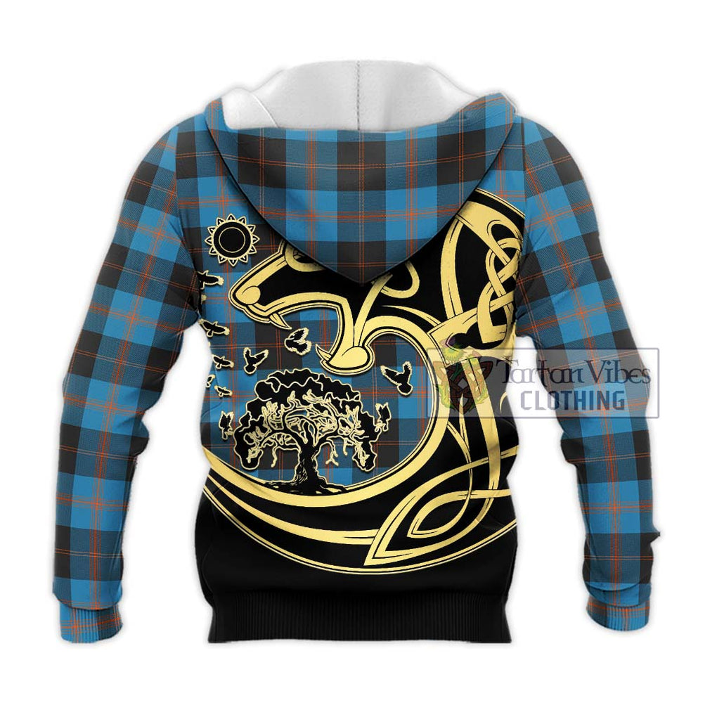 Horsburgh Tartan Knitted Hoodie with Family Crest Celtic Wolf Style - Tartan Vibes Clothing