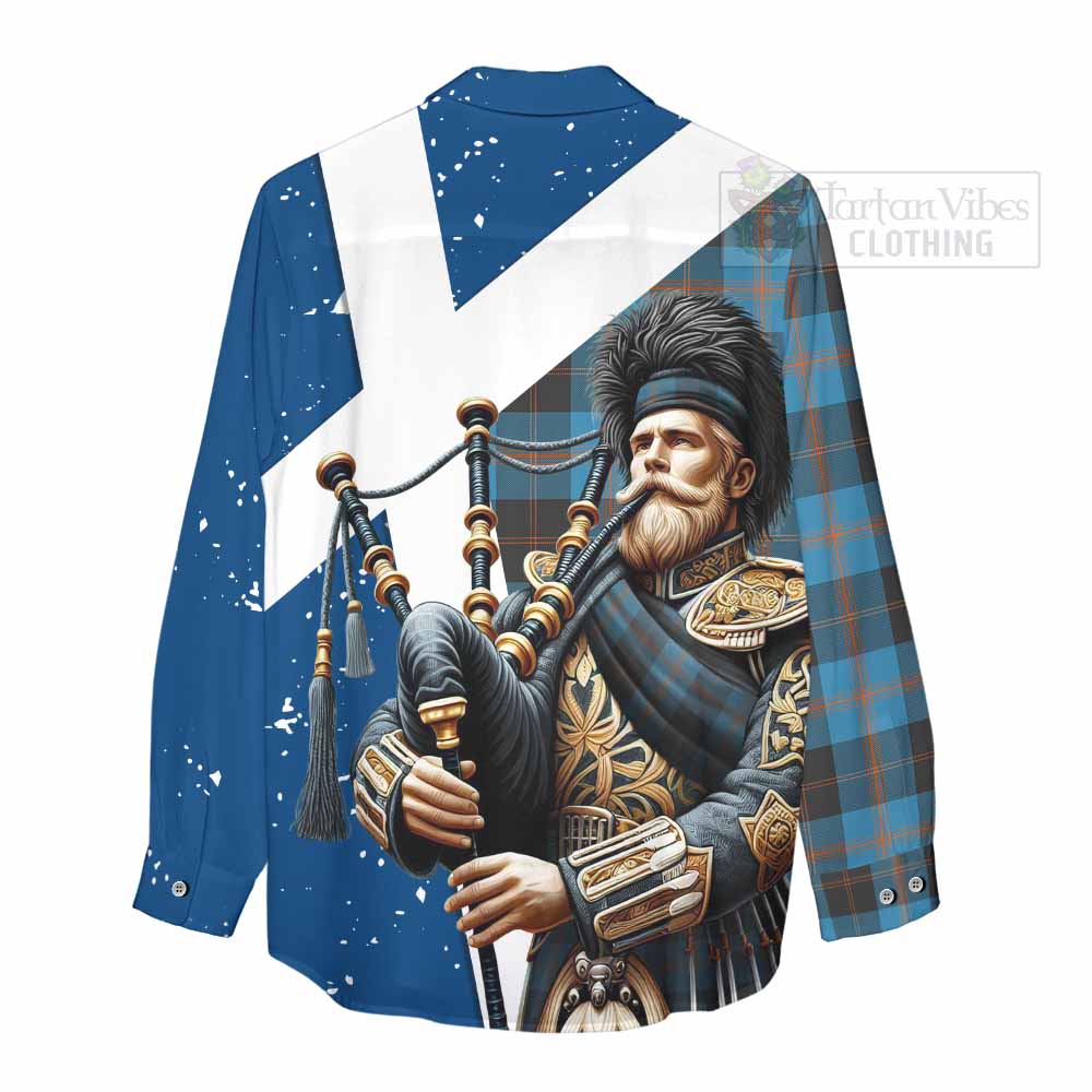 Tartan Vibes Clothing Horsburgh Tartan Women's Casual Shirt with Family Crest Scottish Bagpiper Vibes