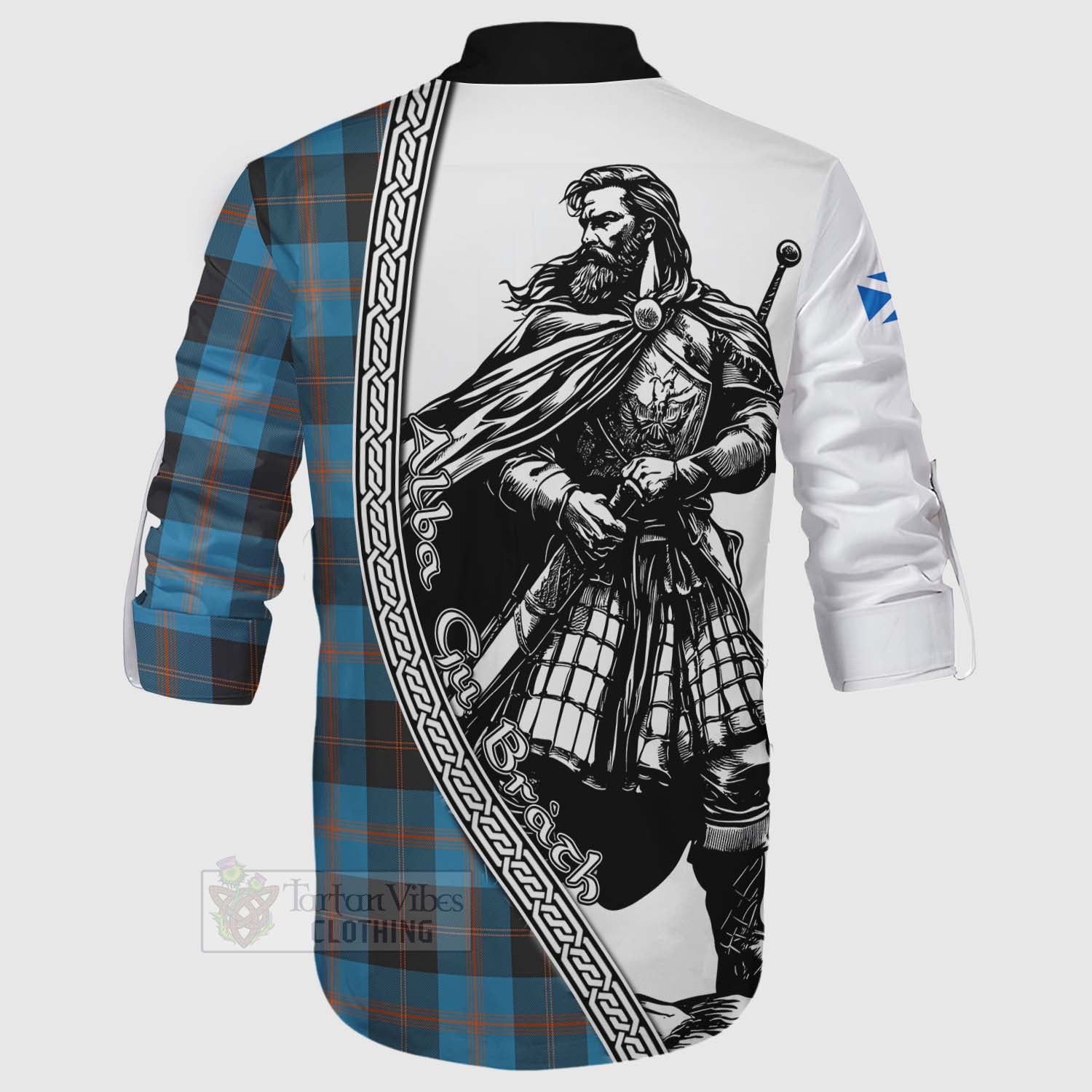 Tartan Vibes Clothing Horsburgh Tartan Clan Crest Ghillie Kilt Shirt with Highlander Warrior Celtic Style