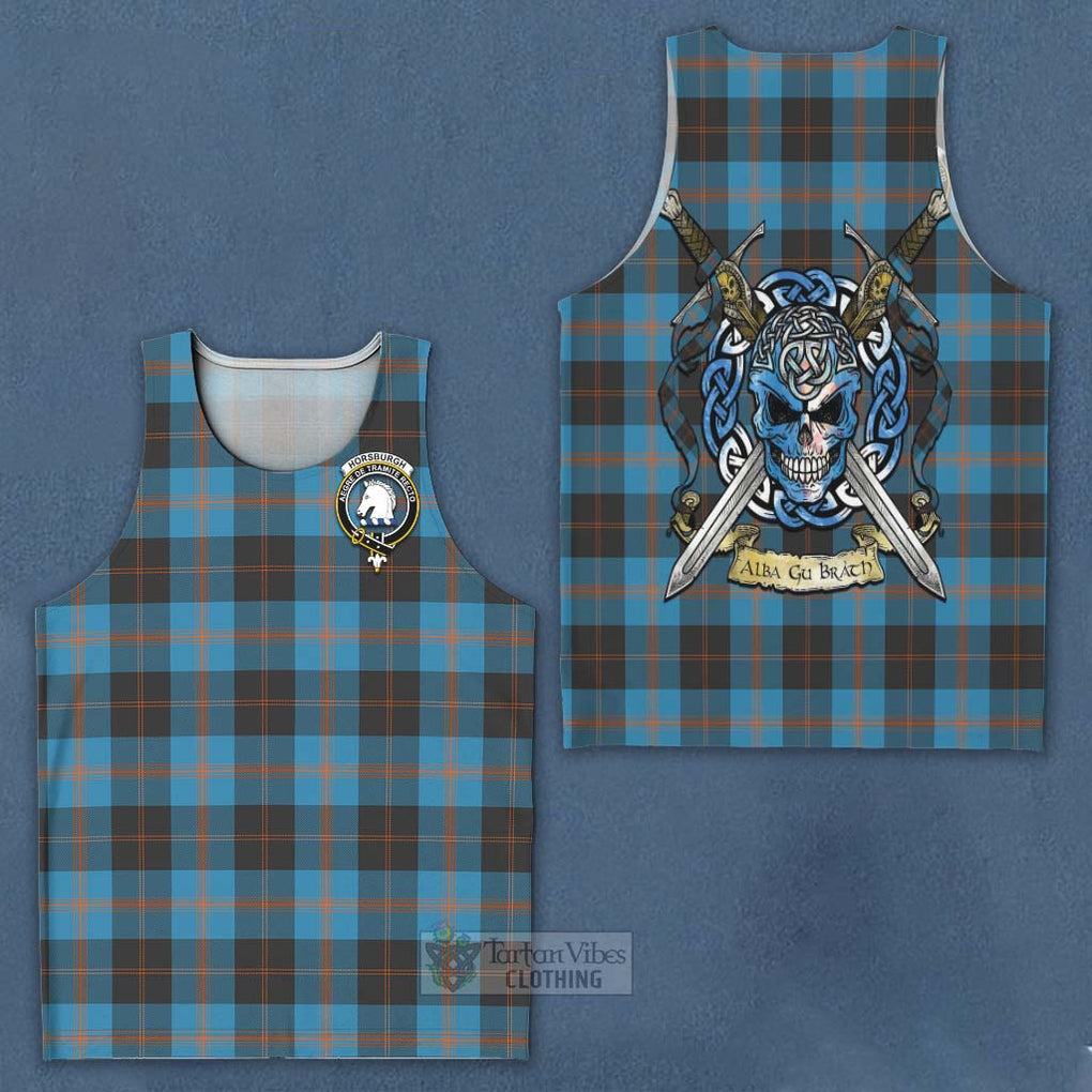 Tartan Vibes Clothing Horsburgh Tartan Men's Tank Top with Family Crest Celtic Skull Style