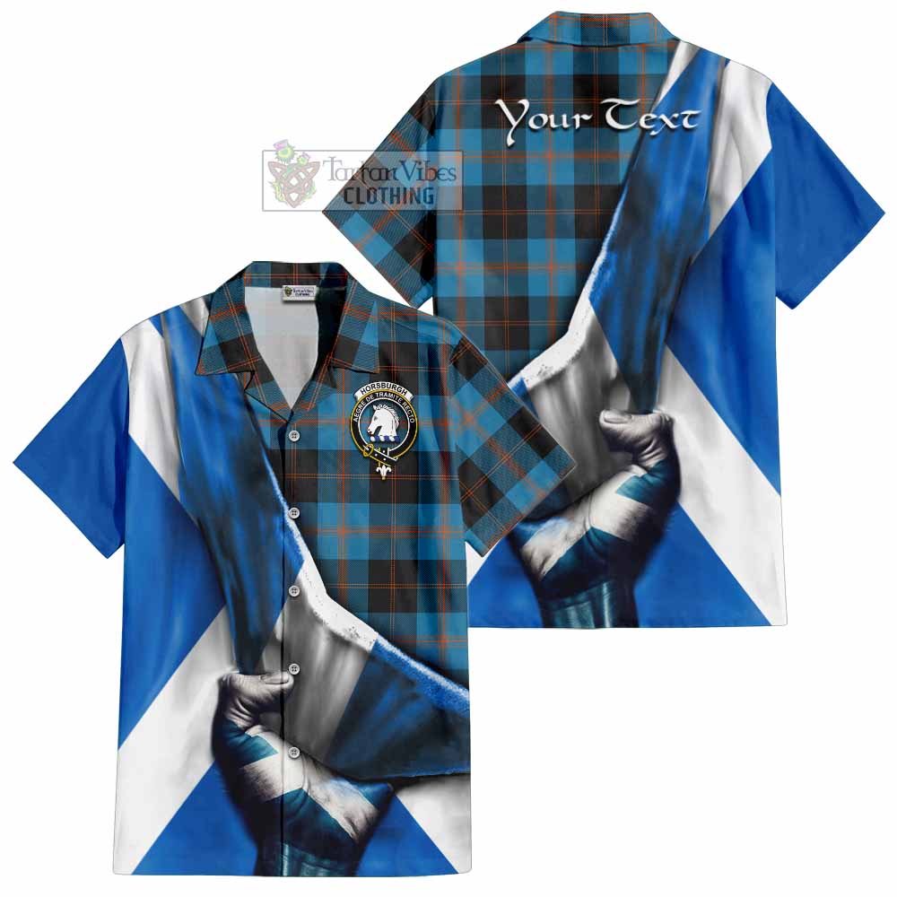 Tartan Vibes Clothing Horsburgh Tartan Short Sleeve Button Shirt with Family Crest Scotland Patriotic Style