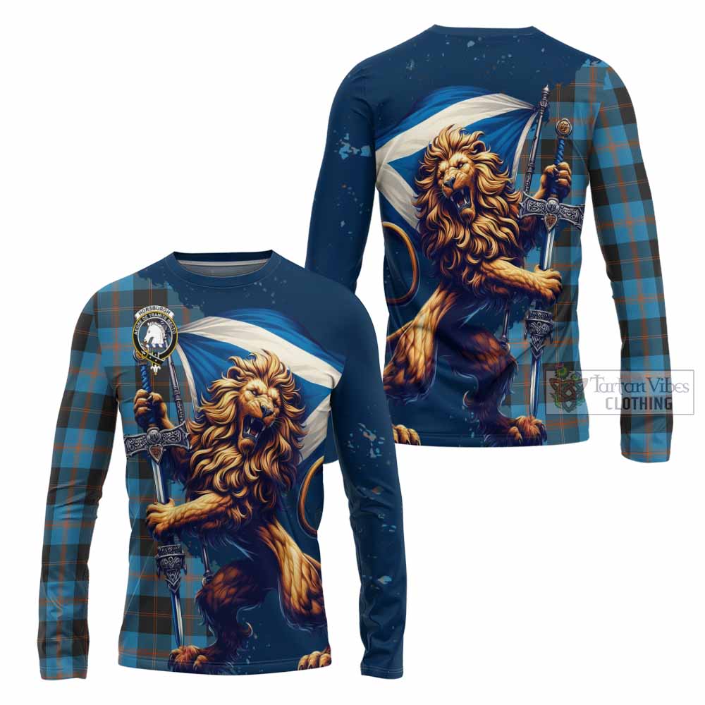 Tartan Vibes Clothing Horsburgh Tartan Family Crest Long Sleeve T-Shirt with Scottish Majestic Lion