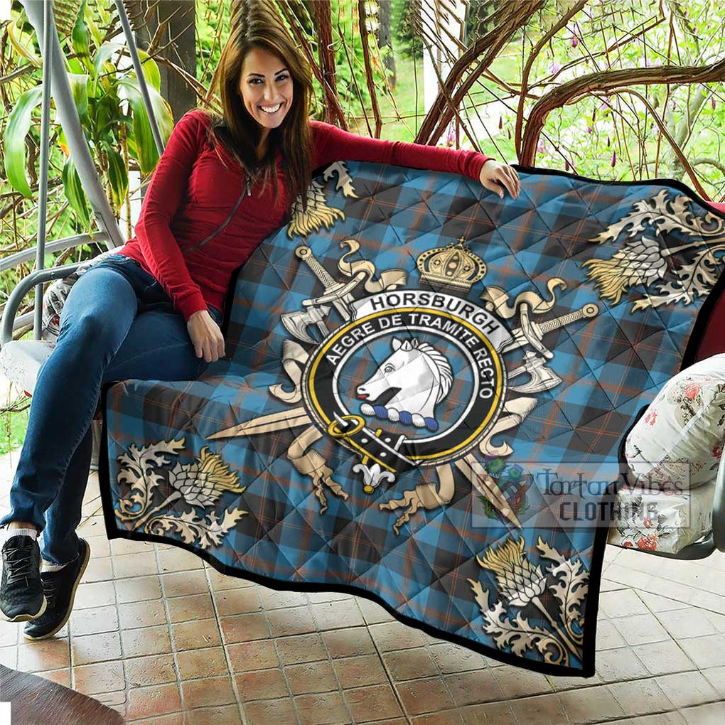 Tartan Vibes Clothing Horsburgh Tartan Quilt with Family Crest and Scottish Golden Courage Shield