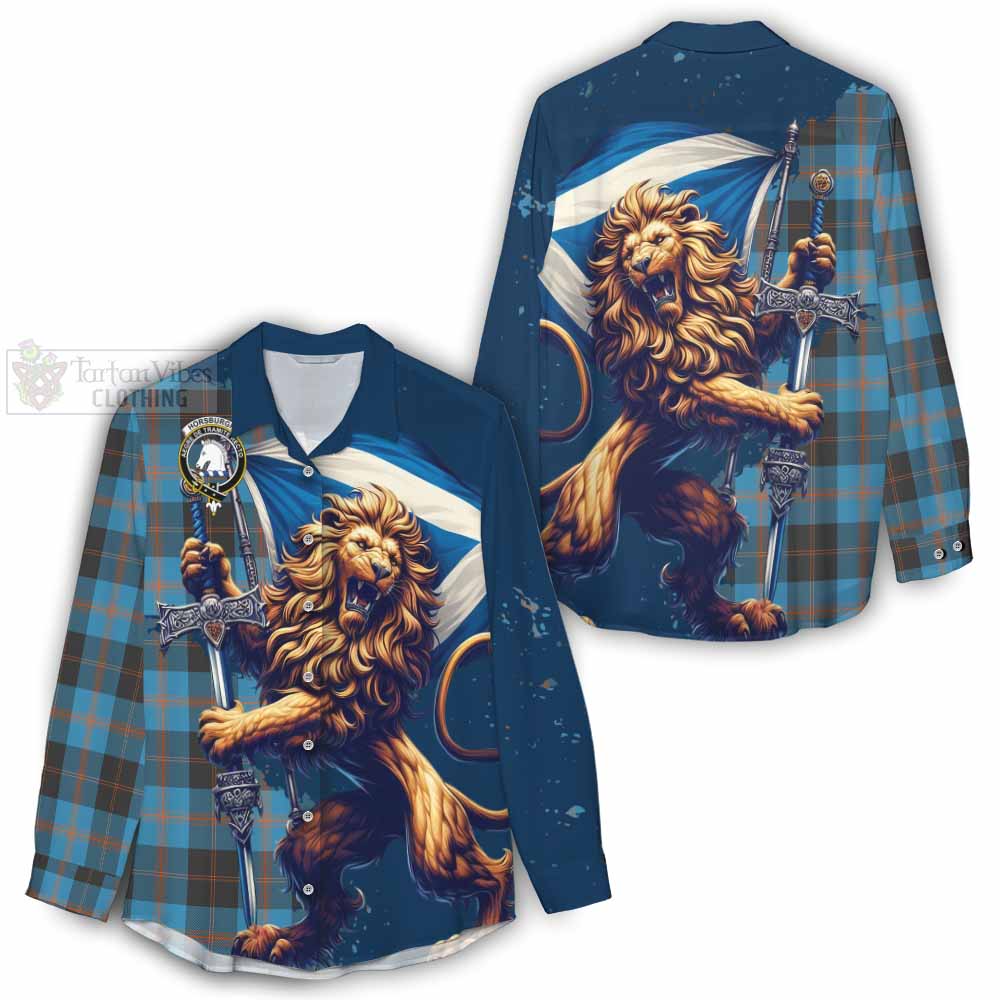 Tartan Vibes Clothing Horsburgh Tartan Family Crest Women's Casual Shirt with Scottish Majestic Lion