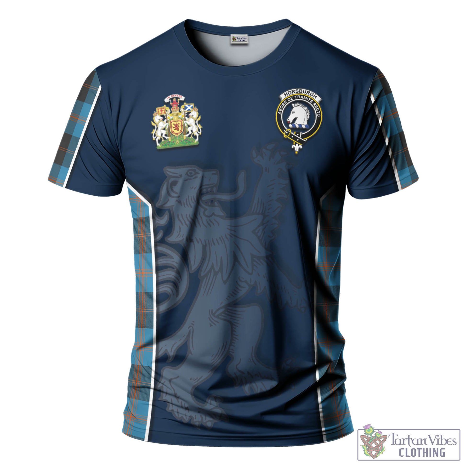 Tartan Vibes Clothing Horsburgh Tartan T-Shirt with Family Crest and Lion Rampant Vibes Sport Style