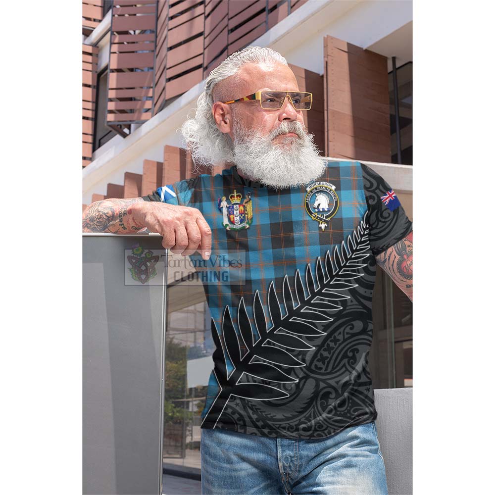 Tartan Vibes Clothing Horsburgh Crest Tartan Cotton T-shirt with New Zealand Silver Fern Half Style