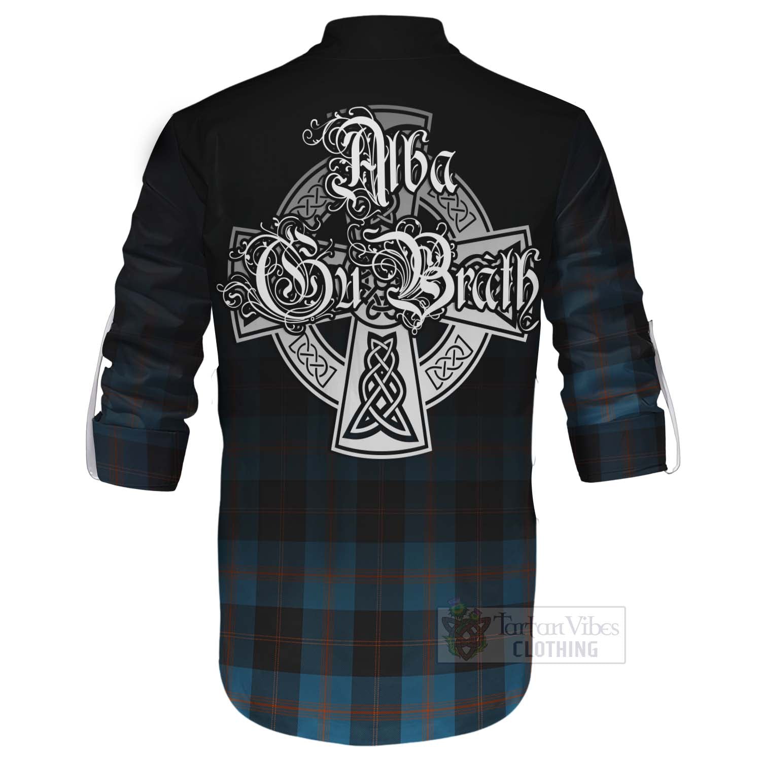 Tartan Vibes Clothing Horsburgh Tartan Ghillie Kilt Shirt Featuring Alba Gu Brath Family Crest Celtic Inspired