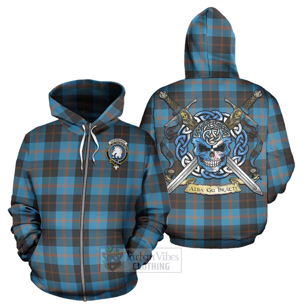 Tartan Vibes Clothing Horsburgh Tartan Hoodie with Family Crest Celtic Skull Style